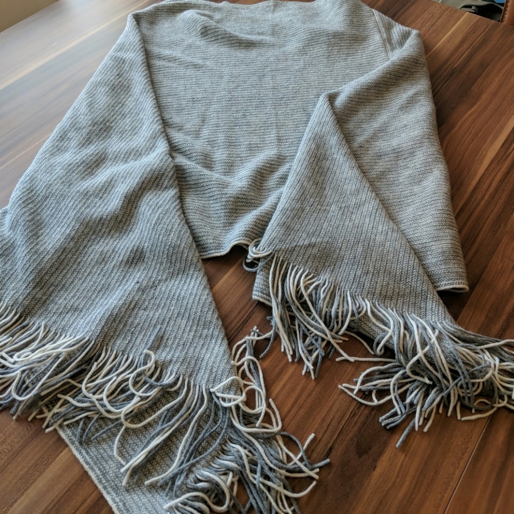Kelly & Katie Warm Grey Fringed Poncho